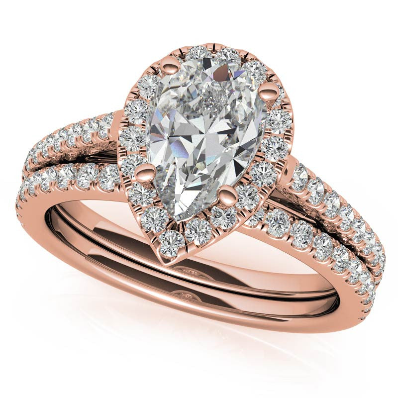 Pear Petite Halo Moissanite Engagement Ring