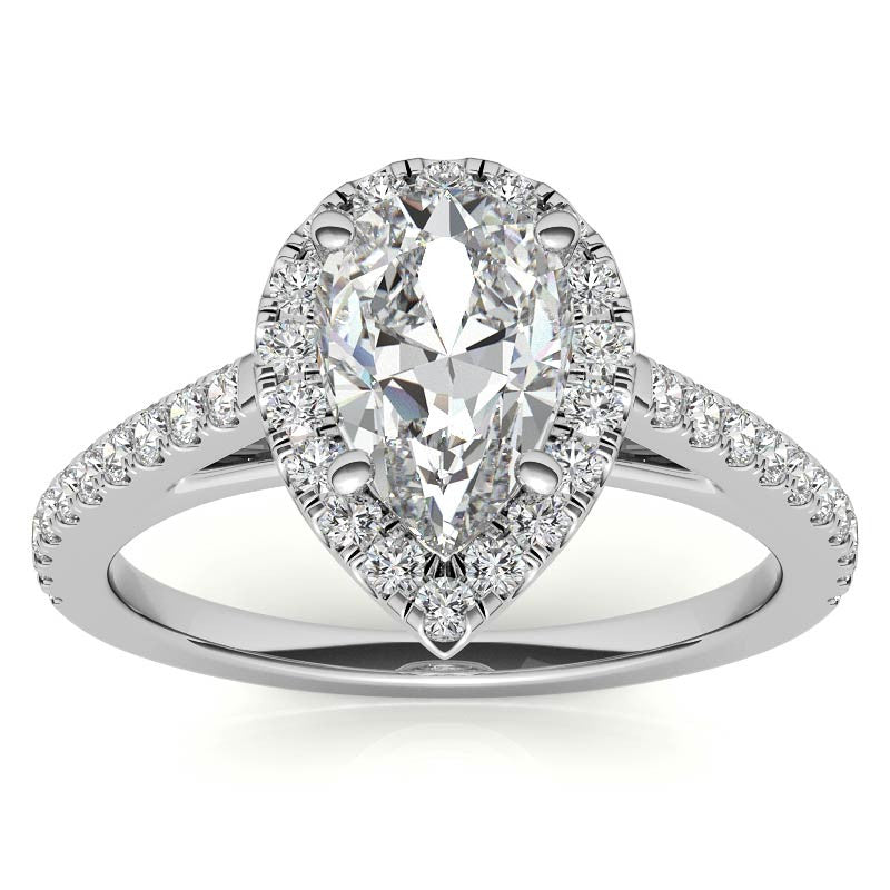 Pear Petite Halo Moissanite Engagement Ring