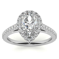 Pear Petite Halo Moissanite Engagement Ring