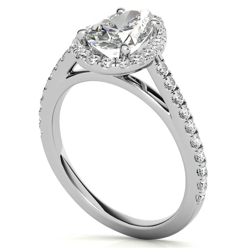 Pear Petite Halo Moissanite Engagement Ring