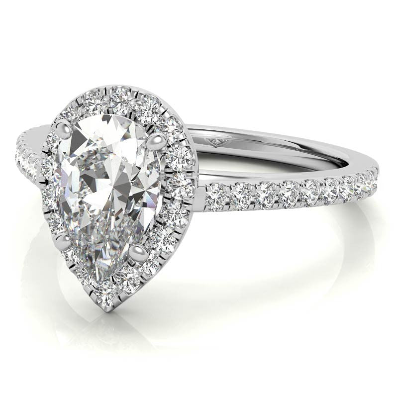 Pear Petite Halo Moissanite Engagement Ring
