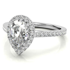 Pear Petite Halo Moissanite Engagement Ring