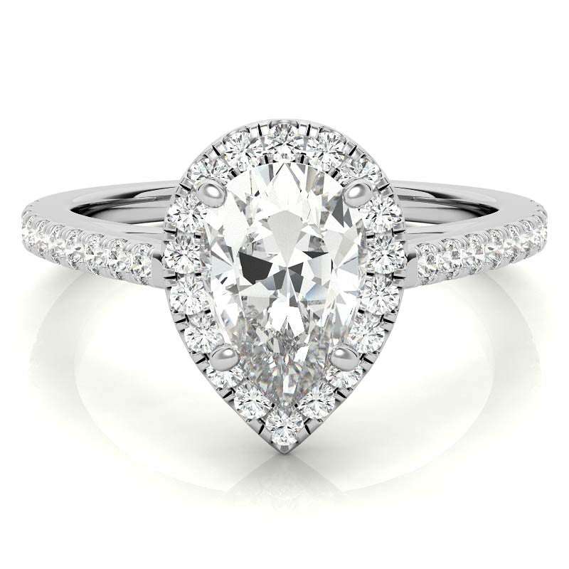 Pear Petite Halo Moissanite Engagement Ring