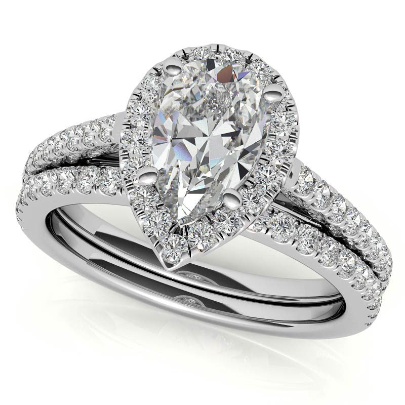 Pear Petite Halo Moissanite Engagement Ring