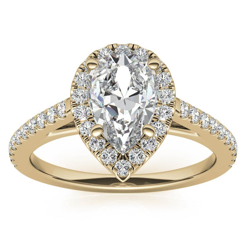 Pear Petite Halo Moissanite Engagement Ring