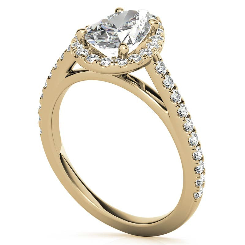 Pear Petite Halo Moissanite Engagement Ring