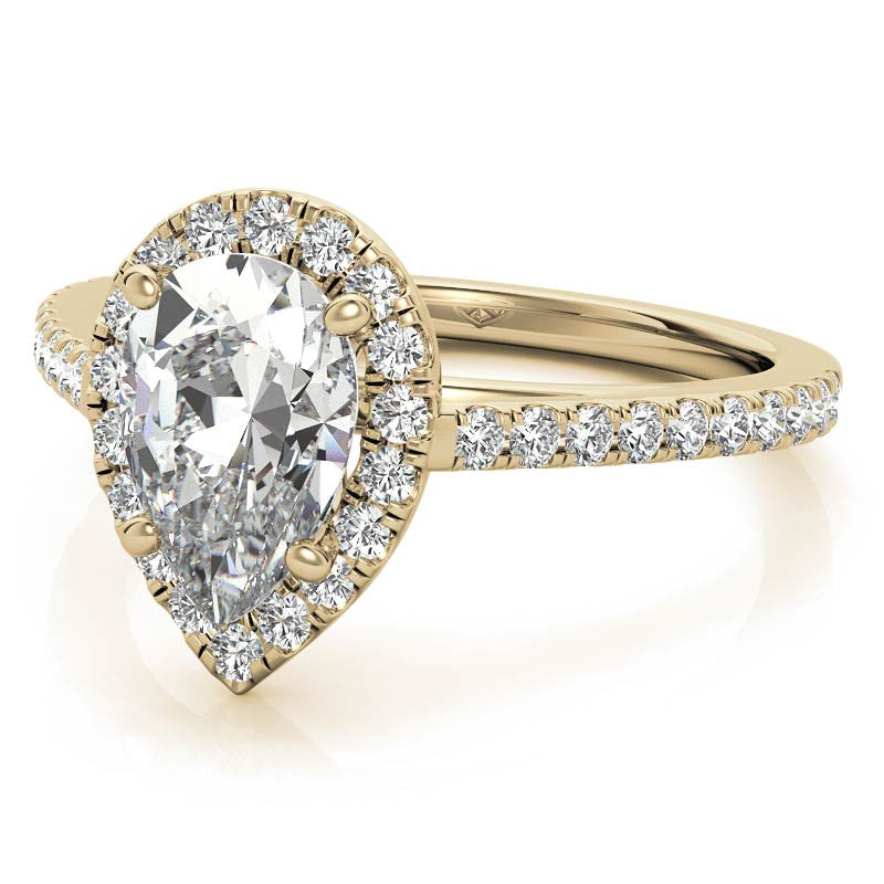 Pear Petite Halo Moissanite Engagement Ring