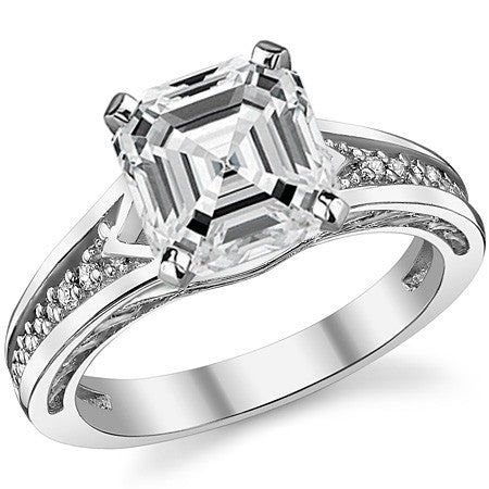 Round Brilliant Moissanite & Diamond Engagement Ring (0.10ct)