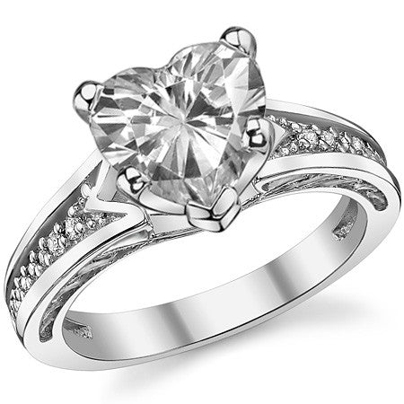 Round Brilliant Moissanite & Diamond Engagement Ring (0.10ct)