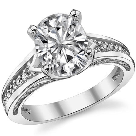 Round Brilliant Moissanite & Diamond Engagement Ring (0.10ct)