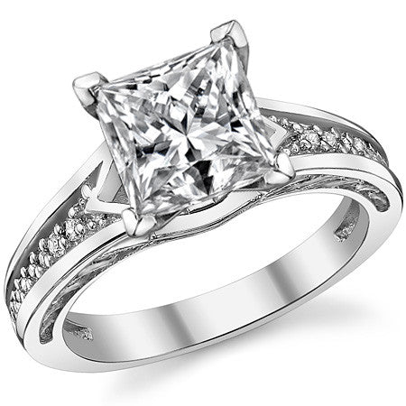 Round Brilliant Moissanite & Diamond Engagement Ring (0.10ct)