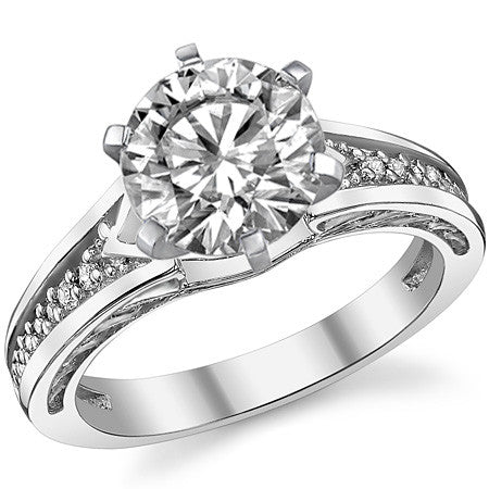 Round Brilliant Moissanite & Diamond Engagement Ring (0.10ct)