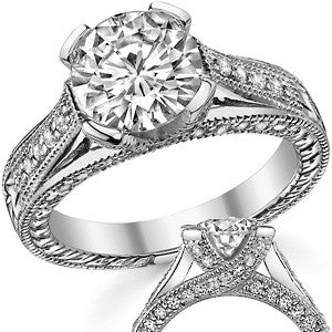 Round Antique Trellis Moissanite Engagement Ring