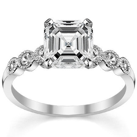 Round Brilliant Moissanite Milgrain Bezel Engagement Ring, 0.22ct