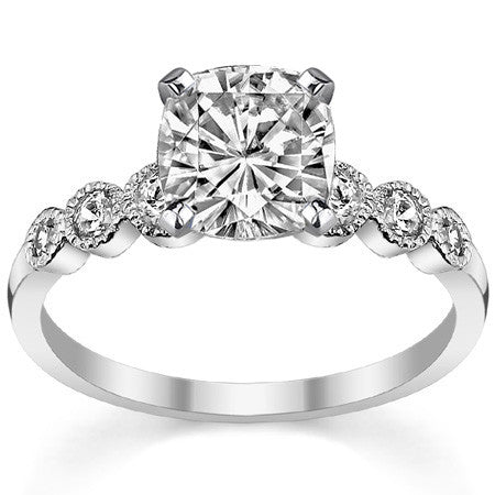 Round Brilliant Moissanite Milgrain Bezel Engagement Ring, 0.22ct