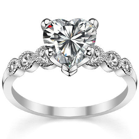 Round Brilliant Moissanite Milgrain Bezel Engagement Ring, 0.22ct