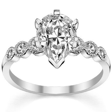Round Brilliant Moissanite Milgrain Bezel Engagement Ring, 0.22ct