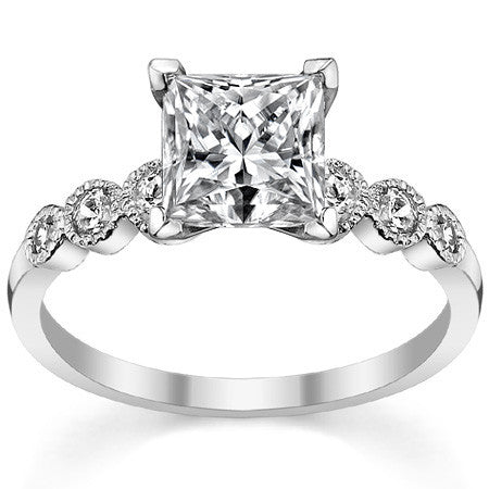 Round Brilliant Moissanite Milgrain Bezel Engagement Ring, 0.22ct