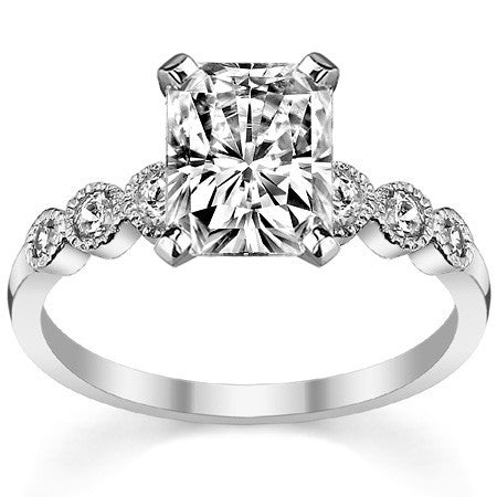 Round Brilliant Moissanite Milgrain Bezel Engagement Ring, 0.22ct