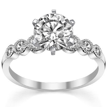 Round Brilliant Moissanite Milgrain Bezel Engagement Ring, 0.22ct