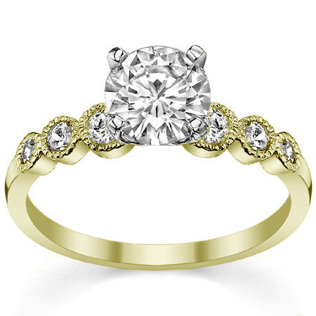 Round Brilliant Moissanite Milgrain Bezel Engagement Ring, 0.22ct