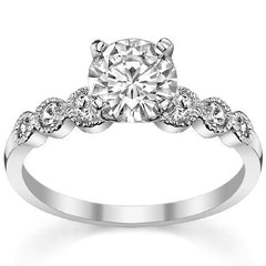 Round Brilliant Moissanite Milgrain Bezel Engagement Ring, 0.22ct