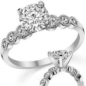 Round Brilliant Moissanite Milgrain Bezel Engagement Ring, 0.22ct