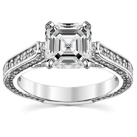 Round Brilliant Moissanite Antique Style Engagement Ring Setting