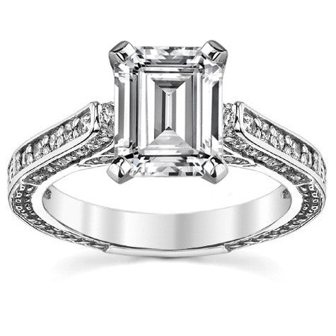 Round Brilliant Moissanite Antique Style Engagement Ring Setting