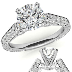 Round Brilliant Moissanite Antique Style Engagement Ring Setting