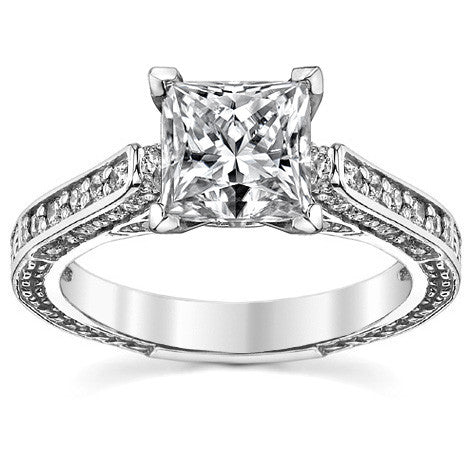 Round Brilliant Moissanite Antique Style Engagement Ring Setting