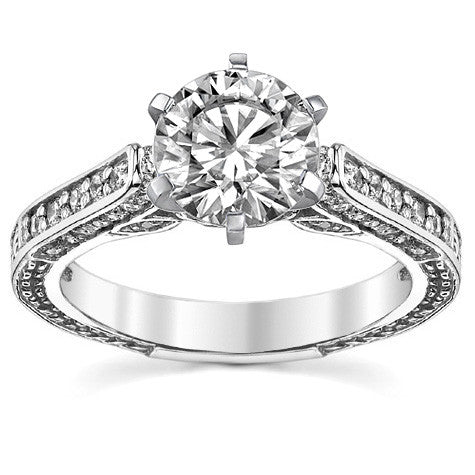Round Brilliant Moissanite Antique Style Engagement Ring Setting