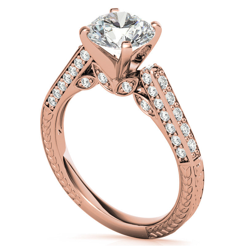 Round Brilliant Moissanite Antique Style Engagement Ring Setting
