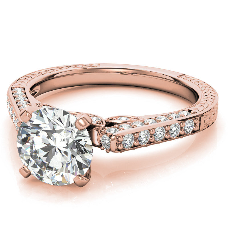 Round Brilliant Moissanite Antique Style Engagement Ring Setting
