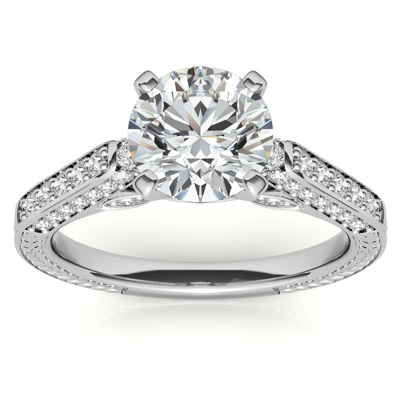 Round Brilliant Moissanite Antique Style Engagement Ring Setting