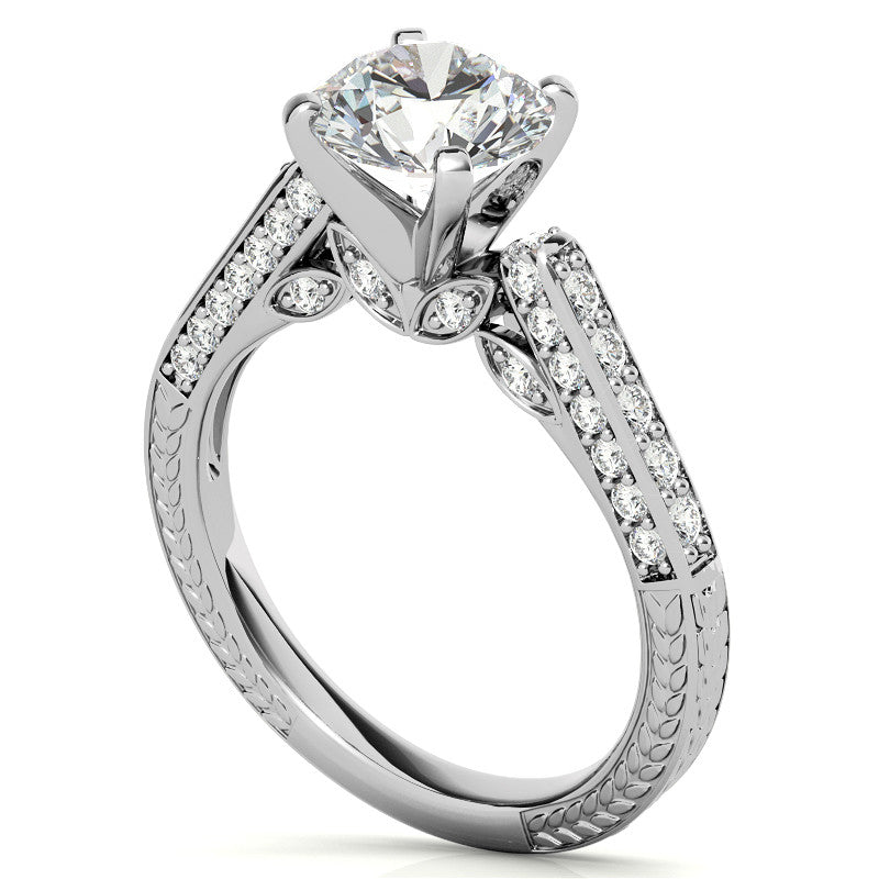 Round Brilliant Moissanite Antique Style Engagement Ring Setting