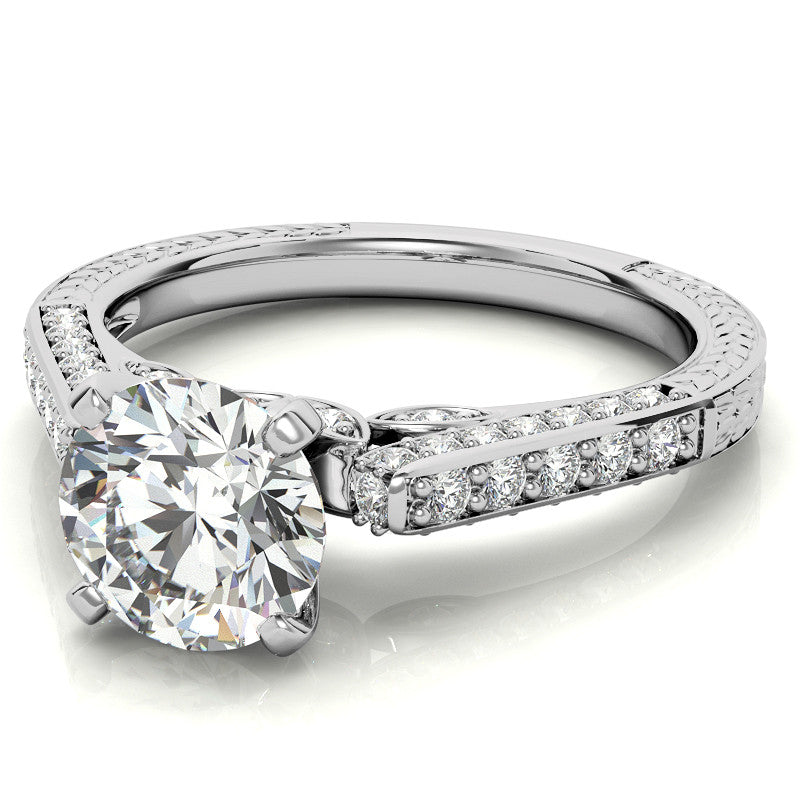 Round Brilliant Moissanite Antique Style Engagement Ring Setting
