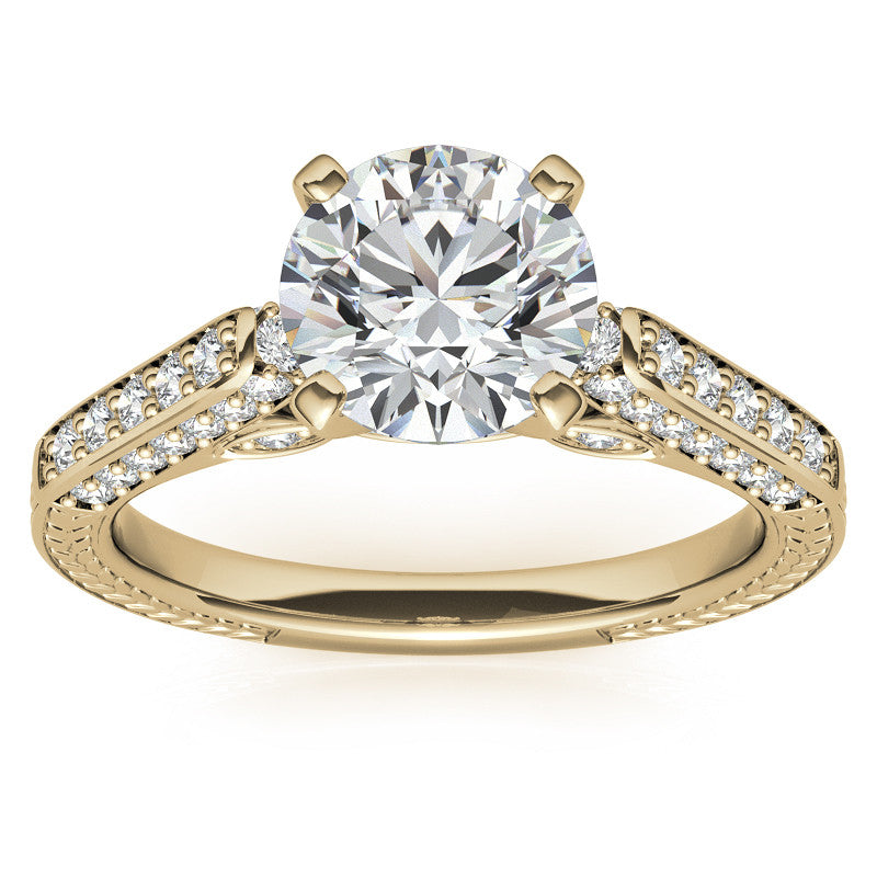 Round Brilliant Moissanite Antique Style Engagement Ring Setting
