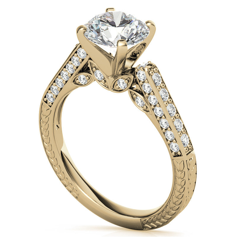 Round Brilliant Moissanite Antique Style Engagement Ring Setting