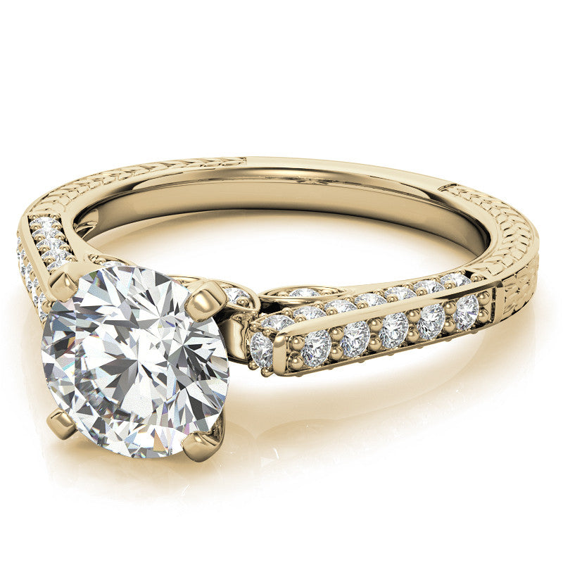 Round Brilliant Moissanite Antique Style Engagement Ring Setting