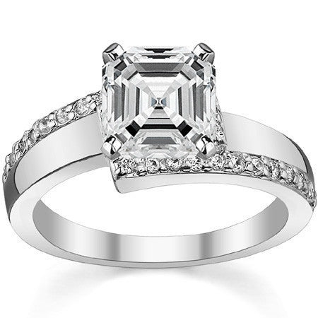 Round Brilliant Moissanite & Diamond Bypass Engagement Ring, 0.23ct