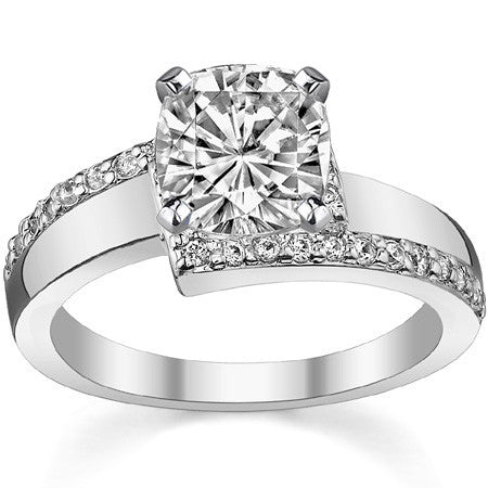 Round Brilliant Moissanite & Diamond Bypass Engagement Ring, 0.23ct