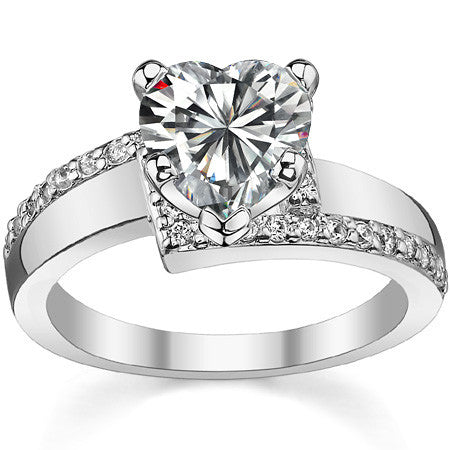 Round Brilliant Moissanite & Diamond Bypass Engagement Ring, 0.23ct