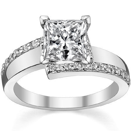 Round Brilliant Moissanite & Diamond Bypass Engagement Ring, 0.23ct