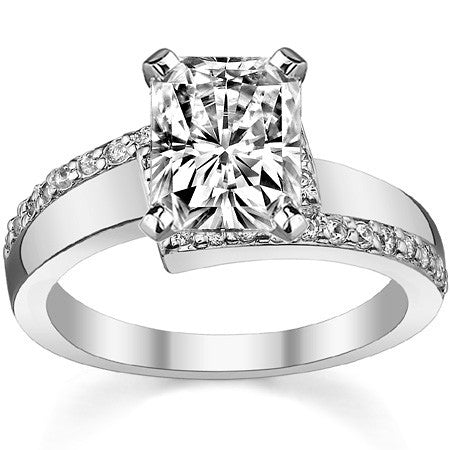 Round Brilliant Moissanite & Diamond Bypass Engagement Ring, 0.23ct