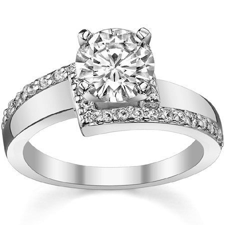Round Brilliant Moissanite & Diamond Bypass Engagement Ring, 0.23ct