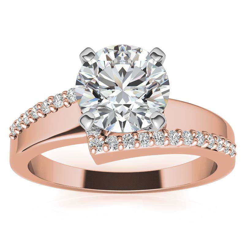 Round Brilliant Moissanite & Diamond Bypass Engagement Ring, 0.23ct