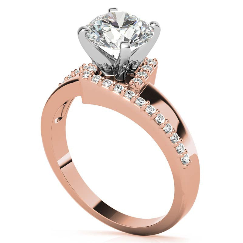 Round Brilliant Moissanite & Diamond Bypass Engagement Ring, 0.23ct