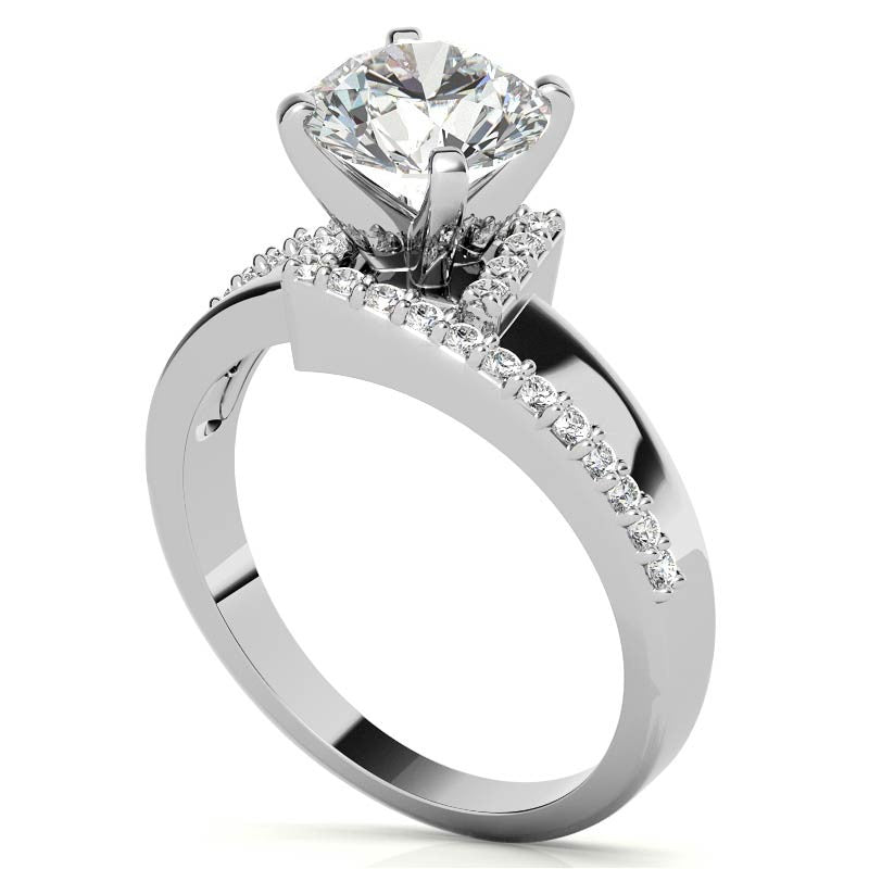 Round Brilliant Moissanite & Diamond Bypass Engagement Ring, 0.23ct