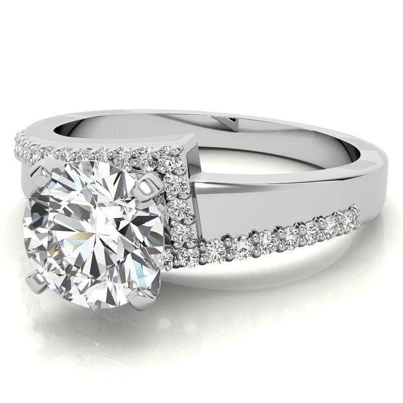 Round Brilliant Moissanite & Diamond Bypass Engagement Ring, 0.23ct
